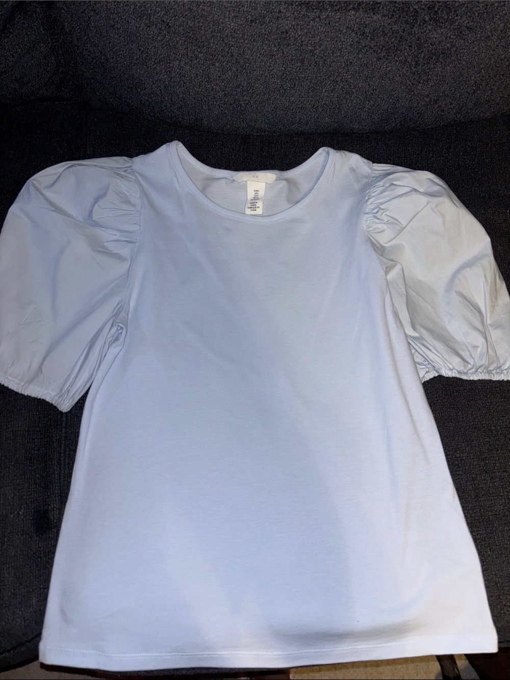 H&M Light Blue Puff Sleeve Crewneck Top